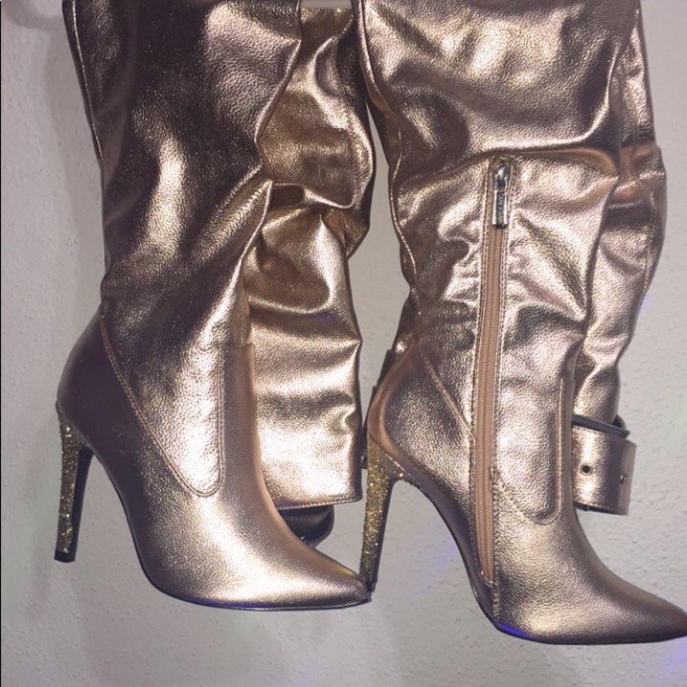 Rose Gold Knee High Heels